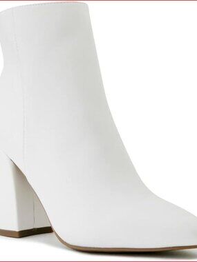 Faux Leather Block Heeled Ankle Bootie with Zip Closure
